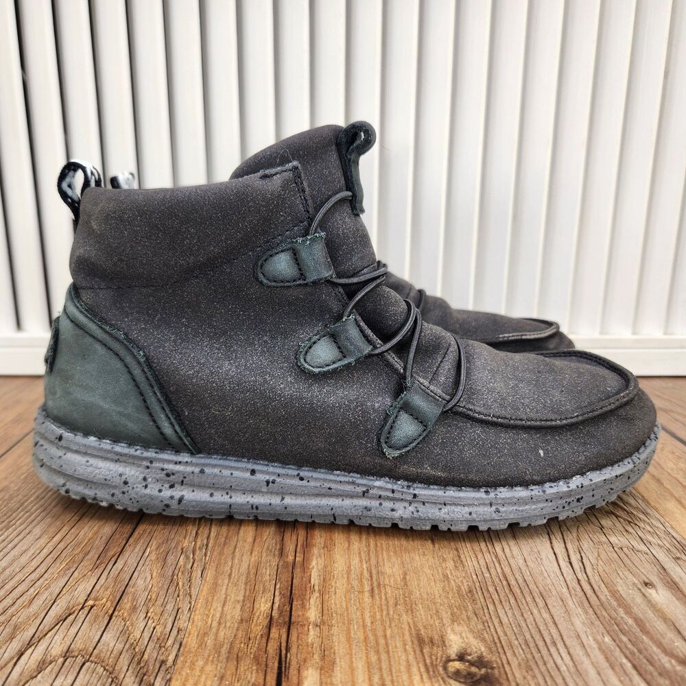 Hey Dude Lea Carbon Ankle Boots Womens Sz 9 Black Moc Toe Pull On Comfort Shoes